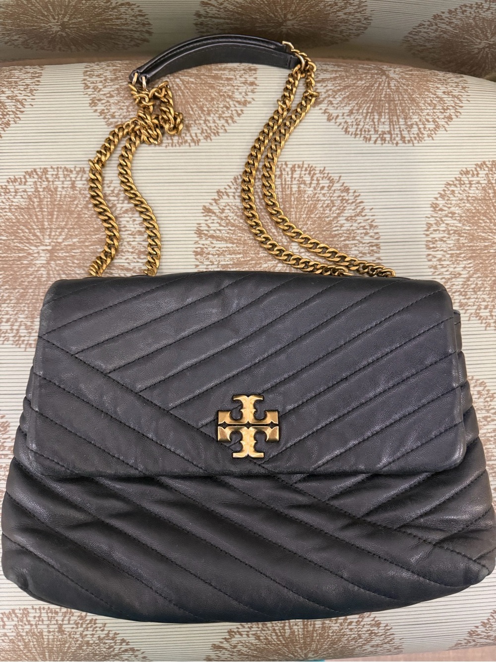 Tory Burch Black Quilted Shoulder Bag with Gold Hardware